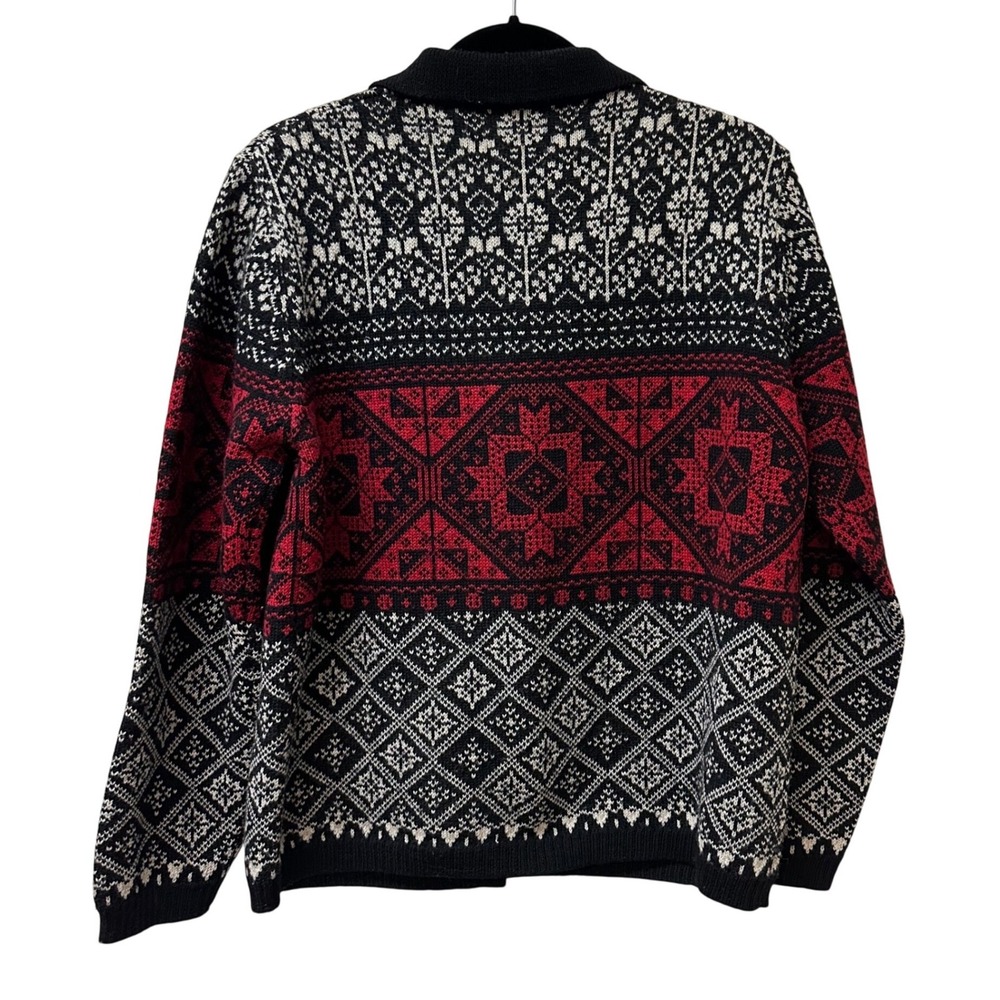 Pendleton Originals Wool Cardigan Sweater Red Black Fair Isle Polo Collar Large - Picture 3 of 8